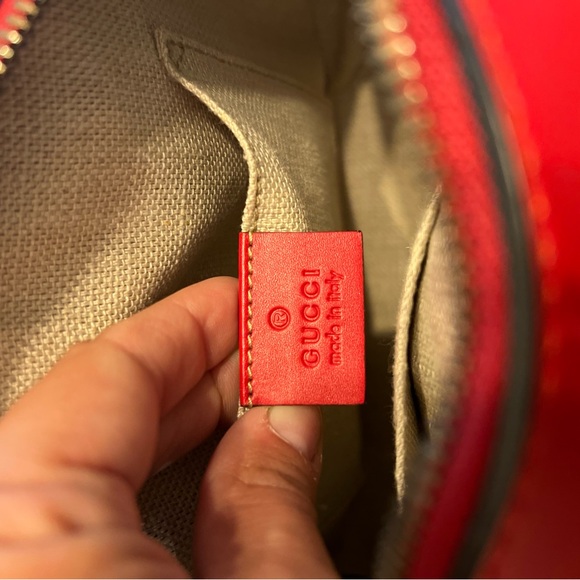 Gucci Bee Web Red Leather Camera Disco Crossbody Shoulder Bag Purse Stripe - Picture 3 of 4